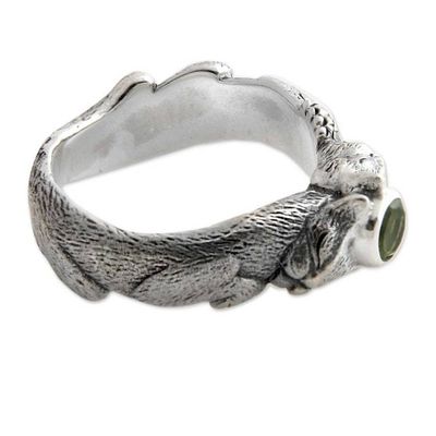 Alternate image for Unique Sterling Silver and Peridot Cat Ring Dreams of a Cat