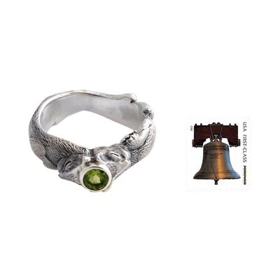 Alternate image for Unique Sterling Silver and Peridot Cat Ring Dreams of a Cat