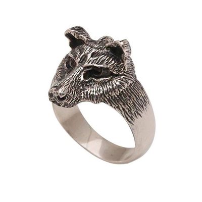 Alternate image for Mens Sterling Silver and Garnet Wolf Ring from Bali Wolfs Gaze