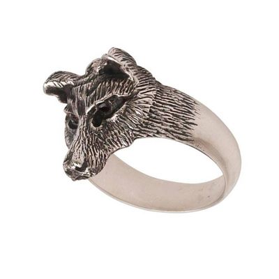 Alternate image for Mens Sterling Silver and Garnet Wolf Ring from Bali Wolfs Gaze