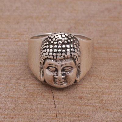 Primary image for Sterling Silver Mens Buddha Band Ring from Bali Buddhas Influence