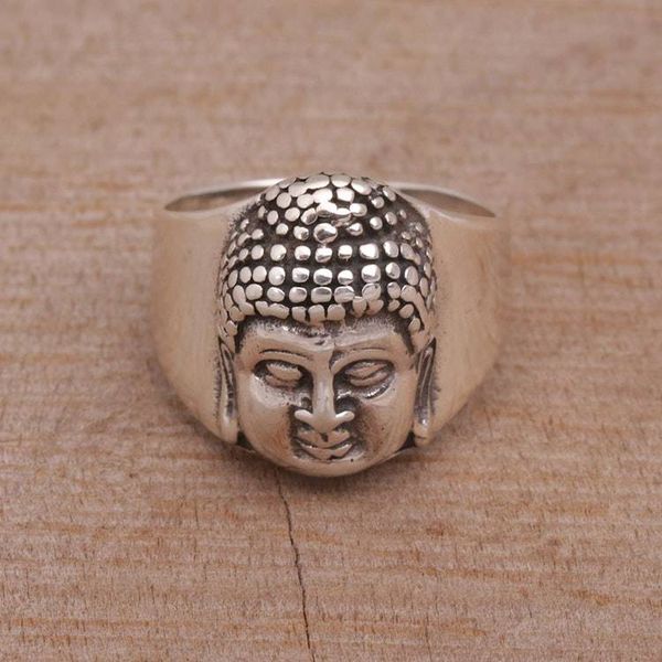 Alternate image for Sterling Silver Mens Buddha Band Ring from Bali Buddhas Influence