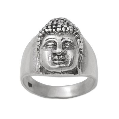 Alternate image for Sterling Silver Mens Buddha Band Ring from Bali Buddhas Influence