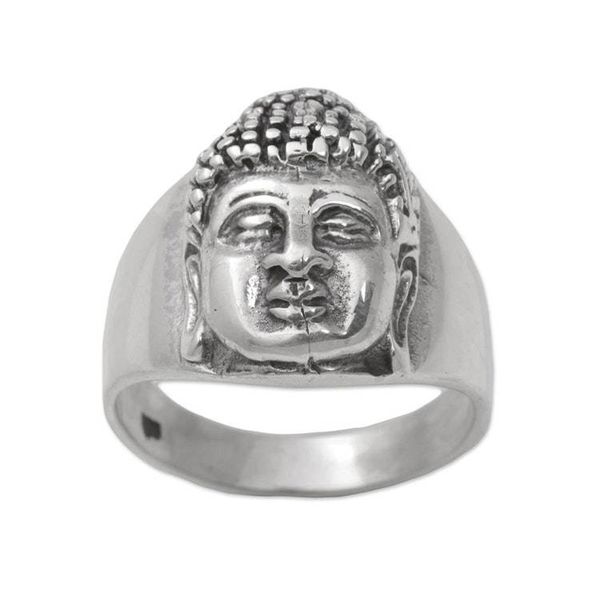 Alternate image for Sterling Silver Mens Buddha Band Ring from Bali Buddhas Influence
