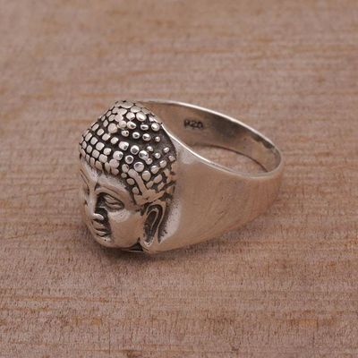 Alternate image for Sterling Silver Mens Buddha Band Ring from Bali Buddhas Influence
