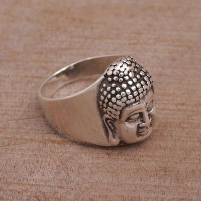 Alternate image for Sterling Silver Mens Buddha Band Ring from Bali Buddhas Influence