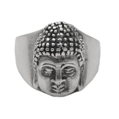 Alternate image for Sterling Silver Mens Buddha Band Ring from Bali Buddhas Influence