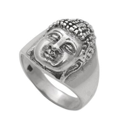 Alternate image for Sterling Silver Mens Buddha Band Ring from Bali Buddhas Influence