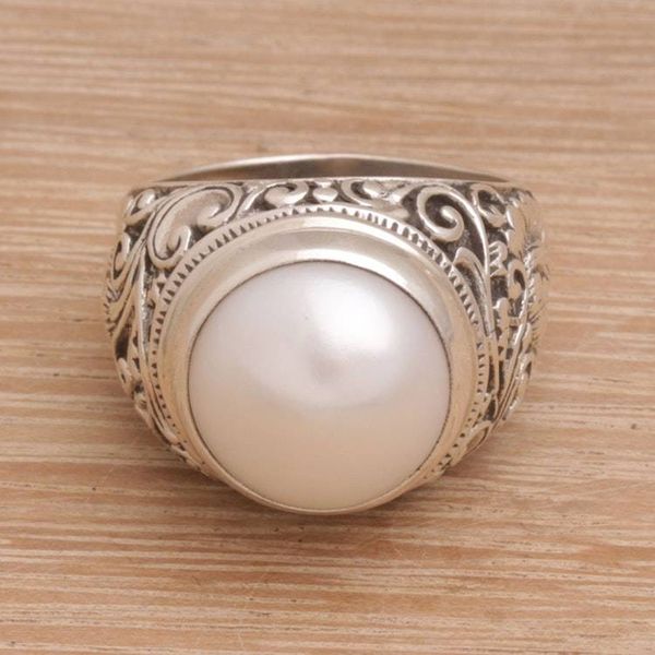 Alternate image for Cultured Pearl Floral Cocktail Ring from Bali Floral Crown