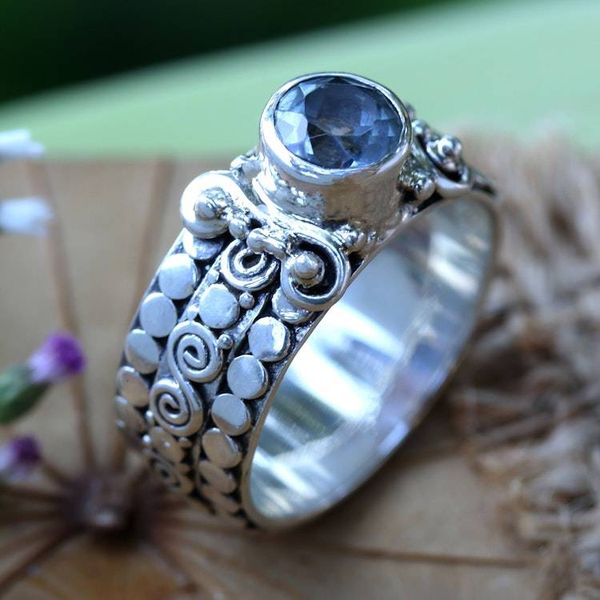 Alternate image for Blue Topaz Sterling Silver Single-Stone Ring from Indonesia Swirling Serenity