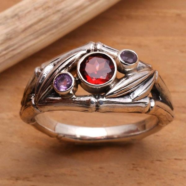 Alternate image for Garnet and Sterling Silver Ring Bamboo Mambo
