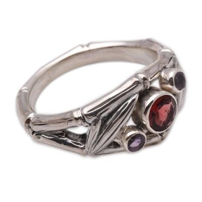 Alternate image for Garnet and Sterling Silver Ring Bamboo Mambo