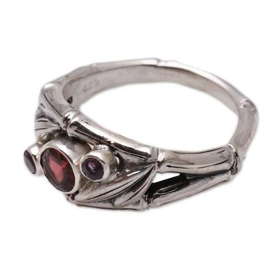 Alternate image for Garnet and Sterling Silver Ring Bamboo Mambo