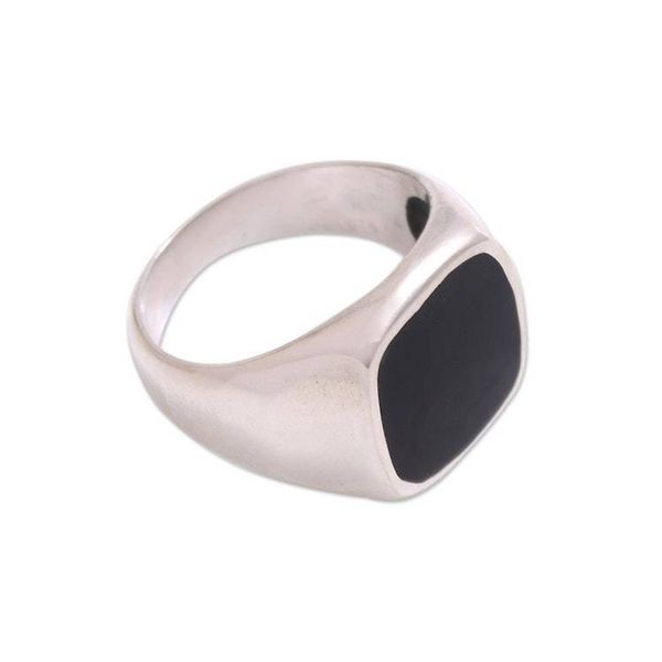 Alternate image for Black Resin and Sterling Silver Signet Ring from Bali Shadowy Window