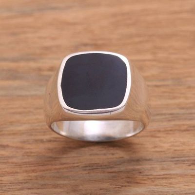 Alternate image for Black Resin and Sterling Silver Signet Ring from Bali Shadowy Window