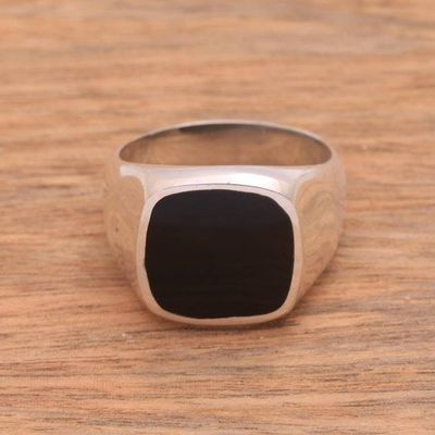 Alternate image for Black Resin and Sterling Silver Signet Ring from Bali Shadowy Window