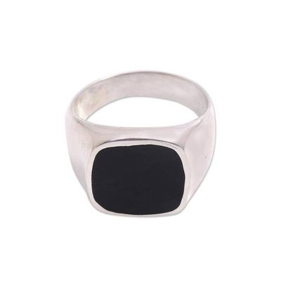 Alternate image for Black Resin and Sterling Silver Signet Ring from Bali Shadowy Window
