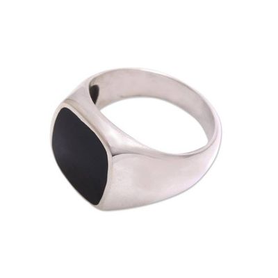 Alternate image for Black Resin and Sterling Silver Signet Ring from Bali Shadowy Window
