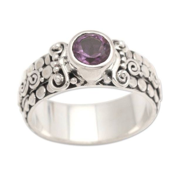 Alternate image for Amethyst Sterling Silver Single-Stone Ring from Indonesia Swirling Serenity