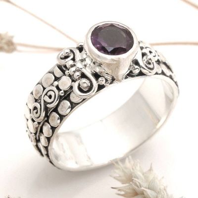 Alternate image for Amethyst Sterling Silver Single-Stone Ring from Indonesia Swirling Serenity