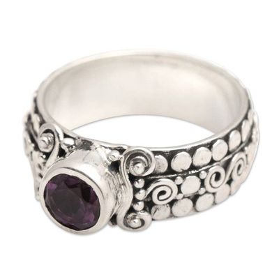 Alternate image for Amethyst Sterling Silver Single-Stone Ring from Indonesia Swirling Serenity
