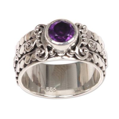 Alternate image for Amethyst Sterling Silver Single-Stone Ring from Indonesia Swirling Serenity