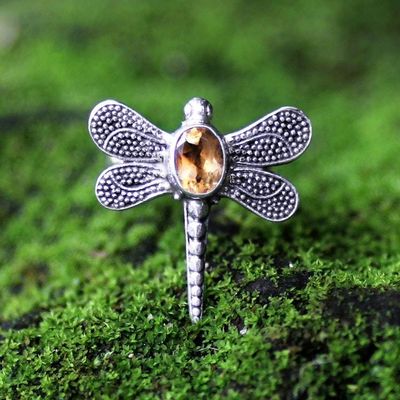 Primary image for Citrine Dragonfly Cocktail Ring from Bali Gossamer Dragonfly