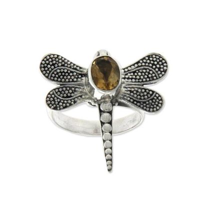 Alternate image for Citrine Dragonfly Cocktail Ring from Bali Gossamer Dragonfly