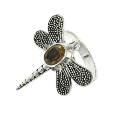 Alternate image for Citrine Dragonfly Cocktail Ring from Bali Gossamer Dragonfly