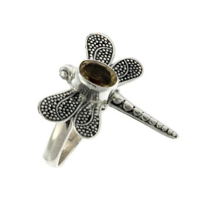 Alternate image for Citrine Dragonfly Cocktail Ring from Bali Gossamer Dragonfly