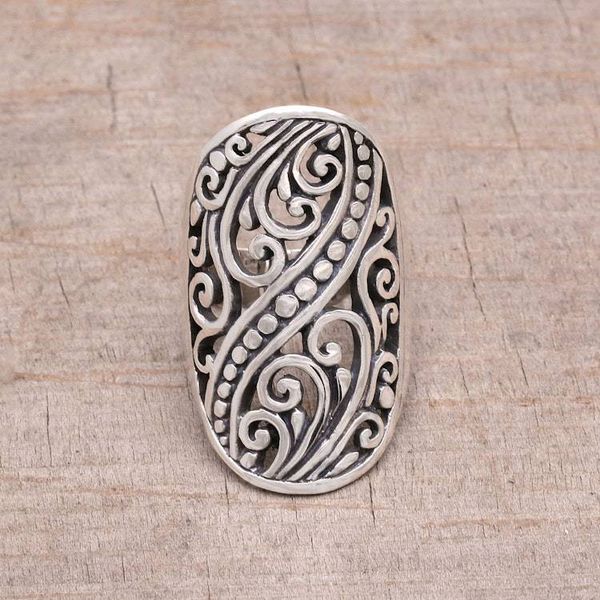 Alternate image for Hand Crafted Sterling Silver Openwork Ring from Indonesia Balinese Shield