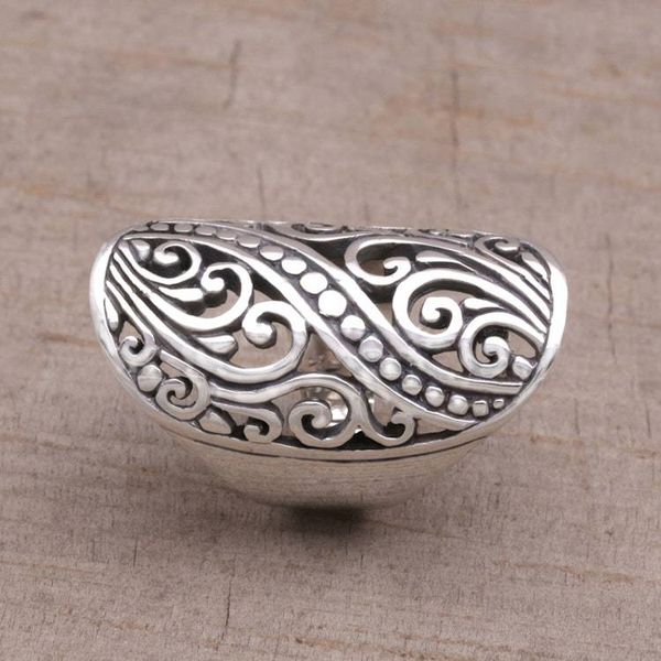 Alternate image for Hand Crafted Sterling Silver Openwork Ring from Indonesia Balinese Shield