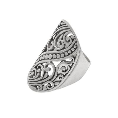 Alternate image for Hand Crafted Sterling Silver Openwork Ring from Indonesia Balinese Shield