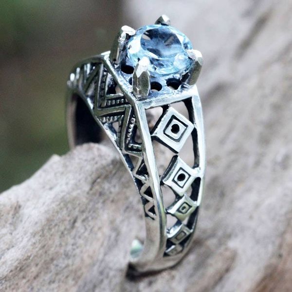 Alternate image for Silver Lattice Handcrafted Blue Topaz Cocktail Ring Sky Goddess Temple