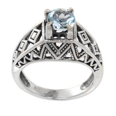 Alternate image for Silver Lattice Handcrafted Blue Topaz Cocktail Ring Sky Goddess Temple
