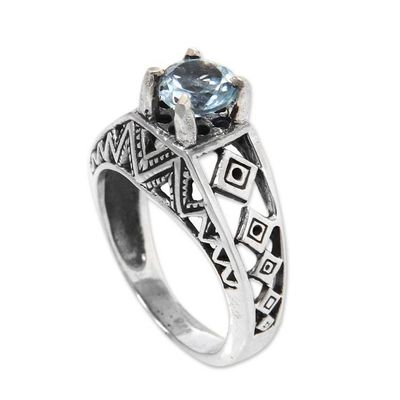 Alternate image for Silver Lattice Handcrafted Blue Topaz Cocktail Ring Sky Goddess Temple