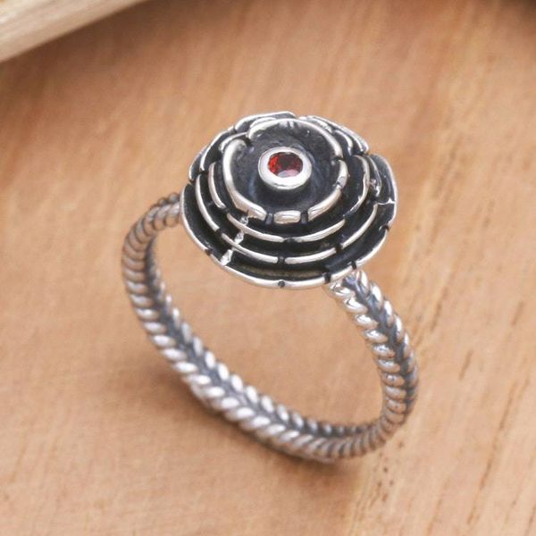 Alternate image for Sterling Silver and Garnet Flower Ring January Carnation