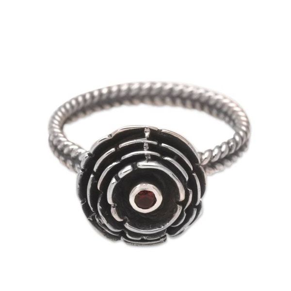 Alternate image for Sterling Silver and Garnet Flower Ring January Carnation