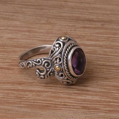 Primary image for Handmade 925 Sterling Silver Gold Plated Amethyst Ring Peaceful Amethyst