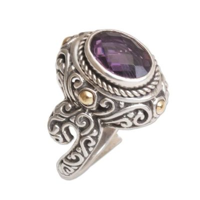 Alternate image for Handmade 925 Sterling Silver Gold Plated Amethyst Ring Peaceful Amethyst