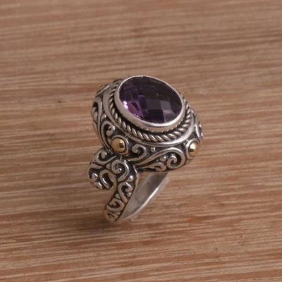 Alternate image for Handmade 925 Sterling Silver Gold Plated Amethyst Ring Peaceful Amethyst