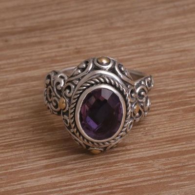 Alternate image for Handmade 925 Sterling Silver Gold Plated Amethyst Ring Peaceful Amethyst