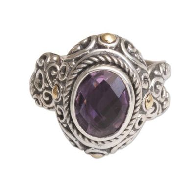 Alternate image for Handmade 925 Sterling Silver Gold Plated Amethyst Ring Peaceful Amethyst
