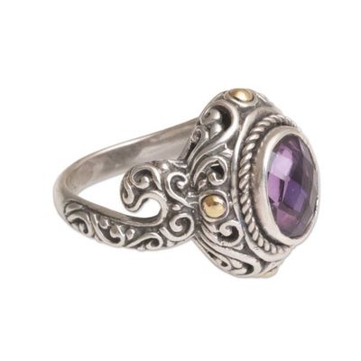 Alternate image for Handmade 925 Sterling Silver Gold Plated Amethyst Ring Peaceful Amethyst