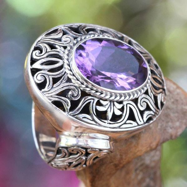 Alternate image for Amethyst and Sterling Silver Cocktail Ring from Bali Kintamani Twilight