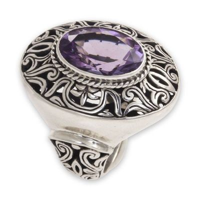 Alternate image for Amethyst and Sterling Silver Cocktail Ring from Bali Kintamani Twilight