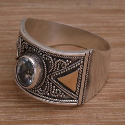 Primary image for Blue Topaz Sterling Silver Cocktail Ring with Gold Accent Inquisitive