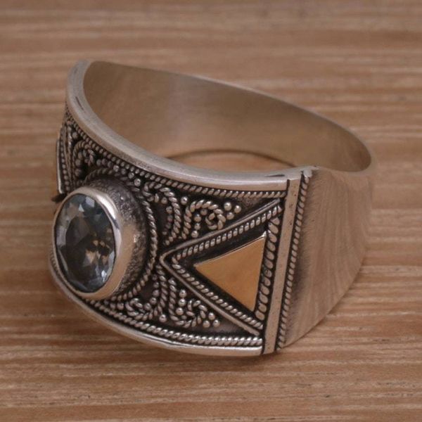Alternate image for Blue Topaz Sterling Silver Cocktail Ring with Gold Accent Inquisitive