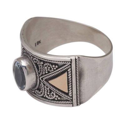 Alternate image for Blue Topaz Sterling Silver Cocktail Ring with Gold Accent Inquisitive