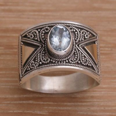 Alternate image for Blue Topaz Sterling Silver Cocktail Ring with Gold Accent Inquisitive